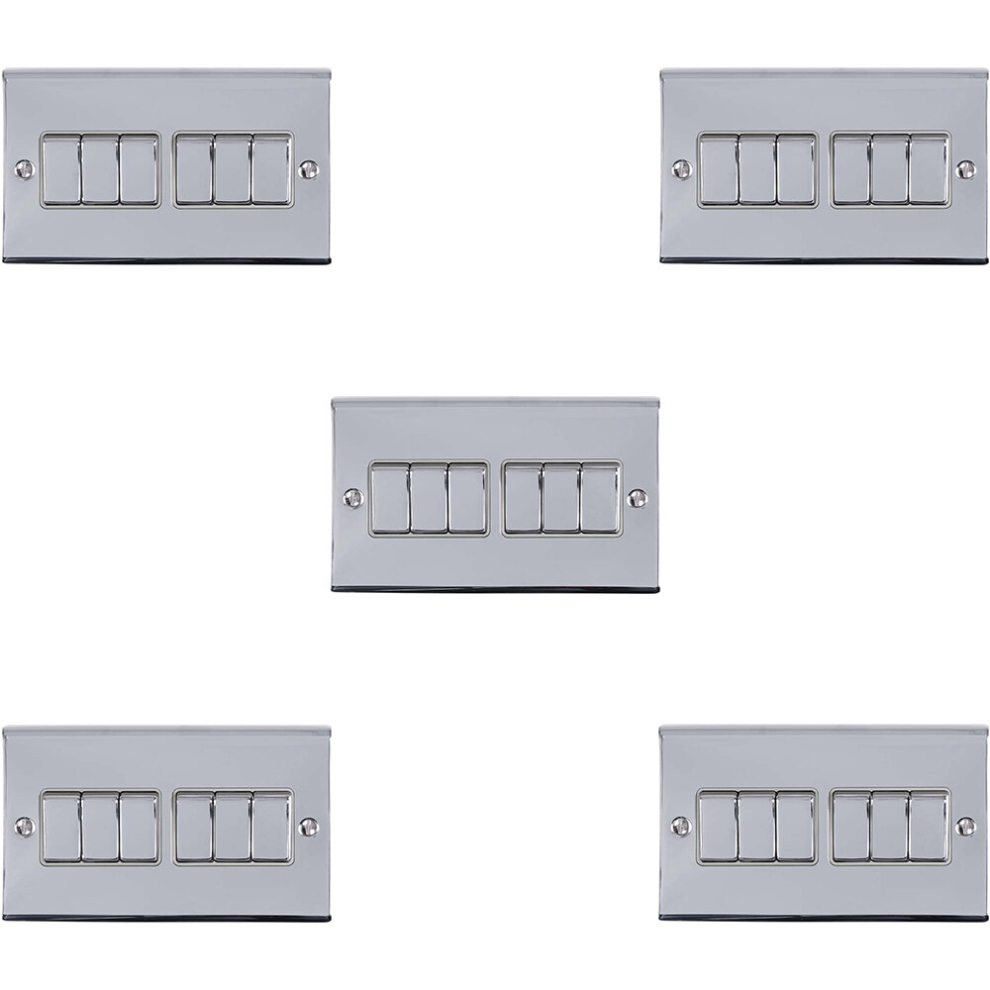 5 PACK 6 Gang Metal Multi Light Switch POLISHED CHROME 2 Way 10A GREY Trim