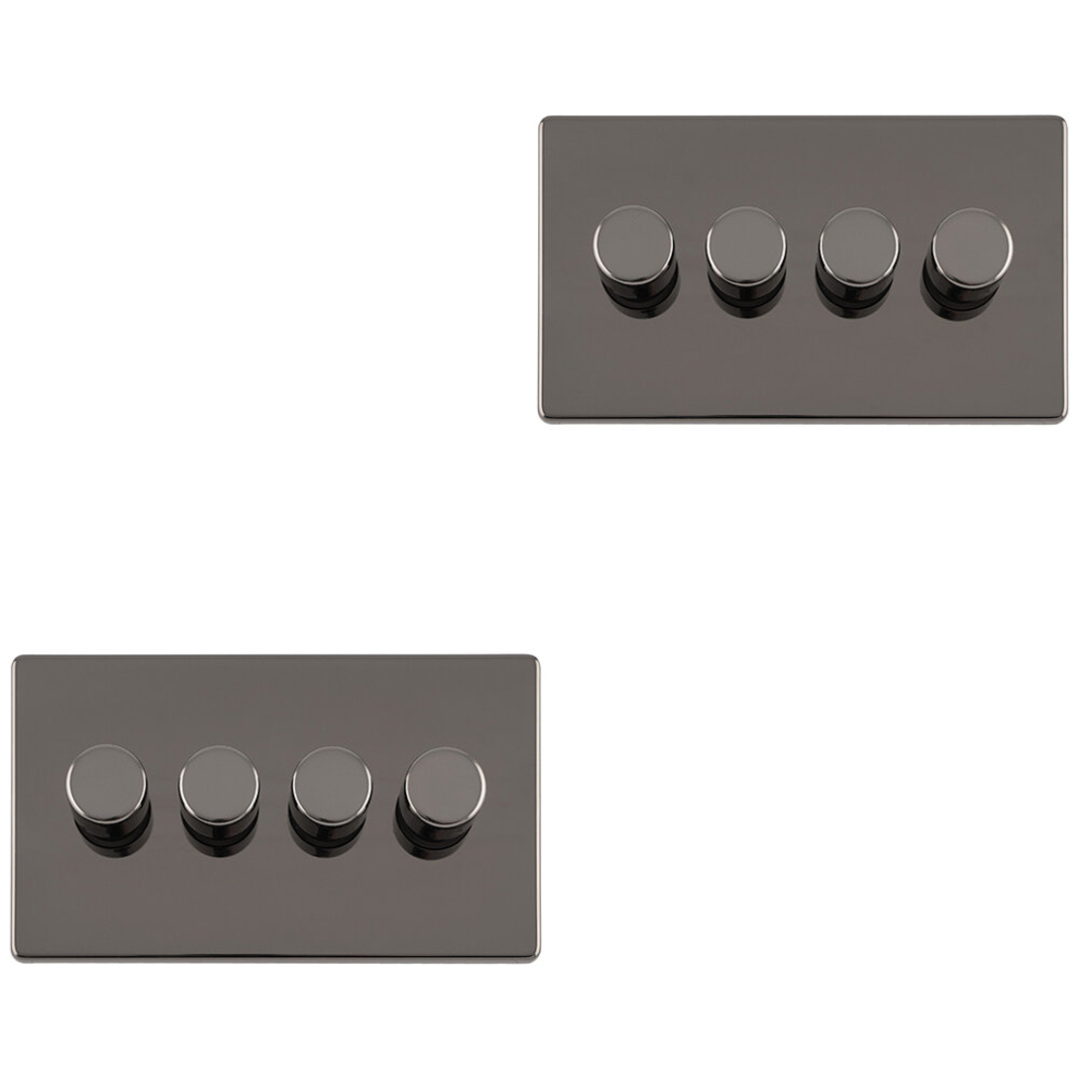 2 PACK 4 Gang Dimmer Switch 2 Way LED SCREWLESS BLACK NICKEL Light Dimming Wall