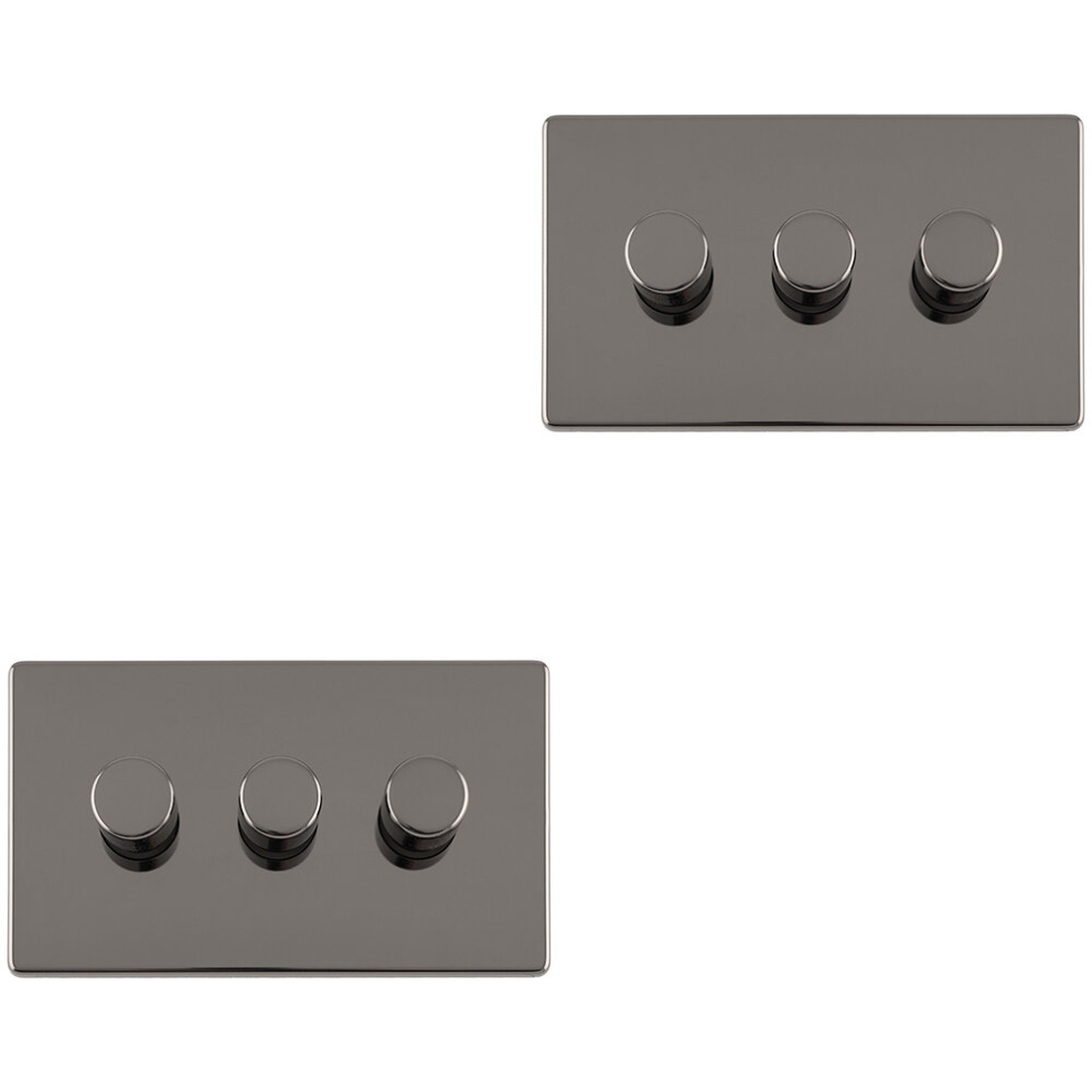 2 PACK 3 Gang Dimmer Switch 2 Way LED SCREWLESS BLACK NICKEL Light Dimming Wall