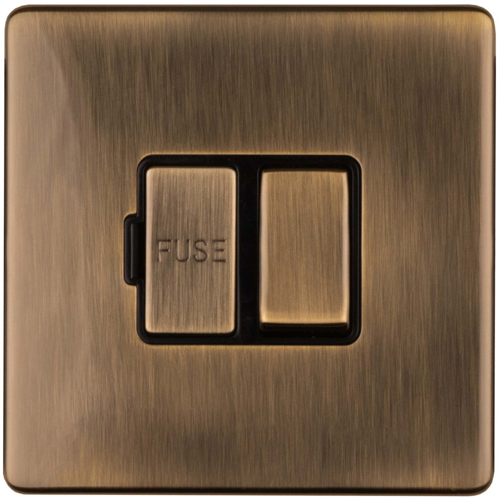 1 Gang 13A Switched Fuse Spur Screwless Antique Brass Rocker Mains Isolation 5056581970855