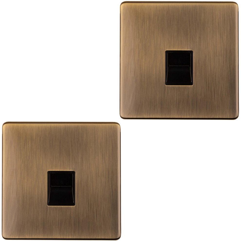 Loops 2 Pack 1 Gang Extension Telephone Socket Screwless Antique Brass Slave Secondary