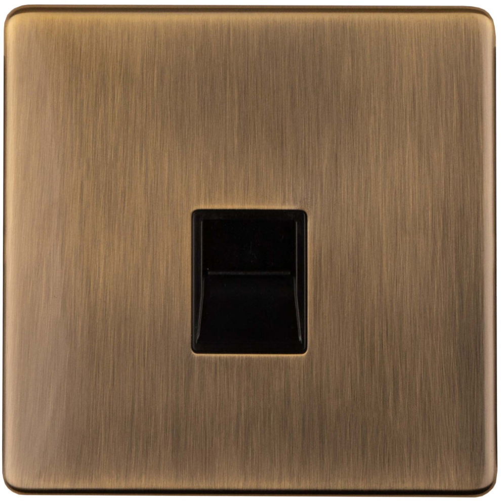 Loops 1 Gang Single Bt Telephone Master Socket Screwless Antique Brass Wall Face Plate