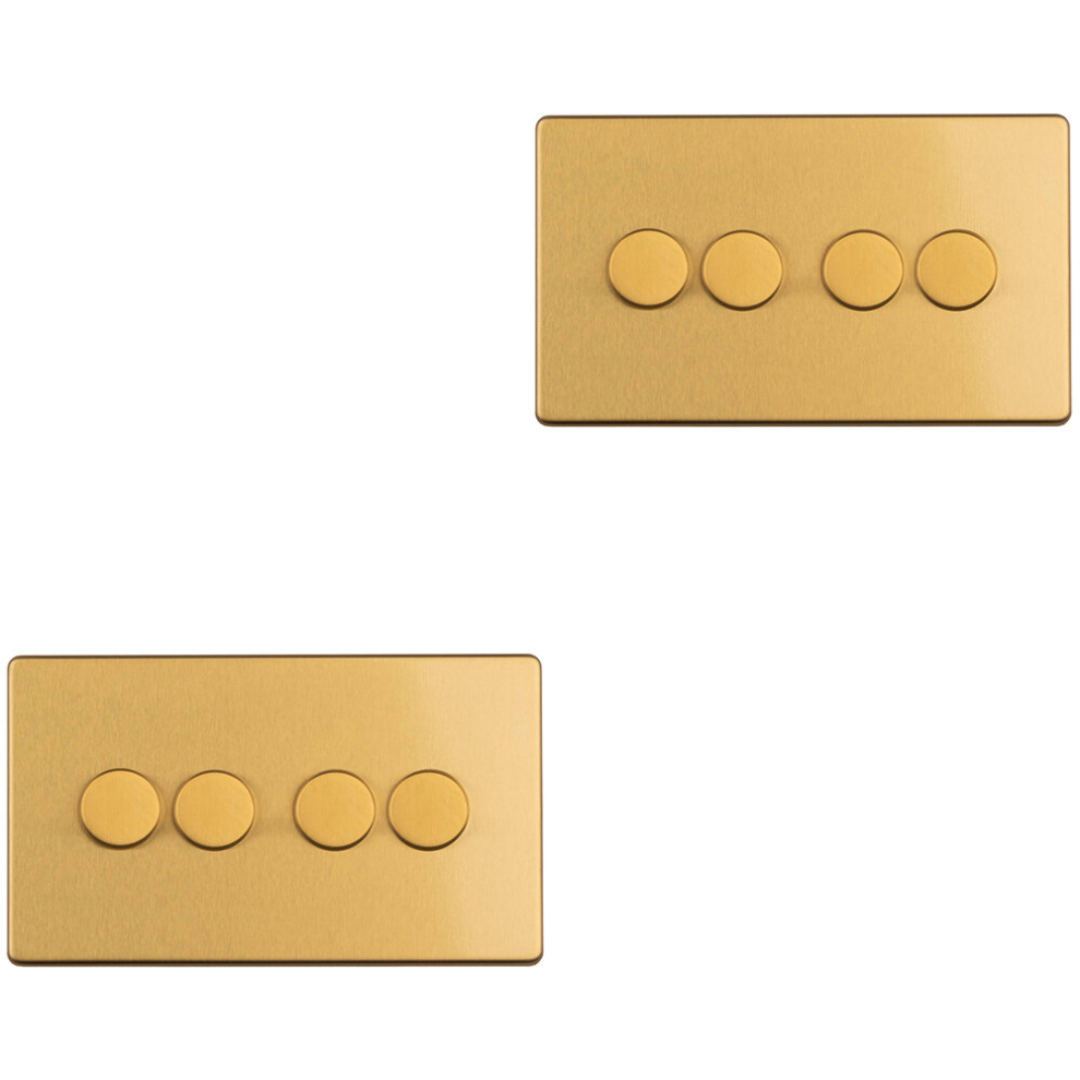 2 PACK 4 Gang Dimmer Switch 2 Way LED SCREWLESS SATIN BRASS Light Dimming Wall