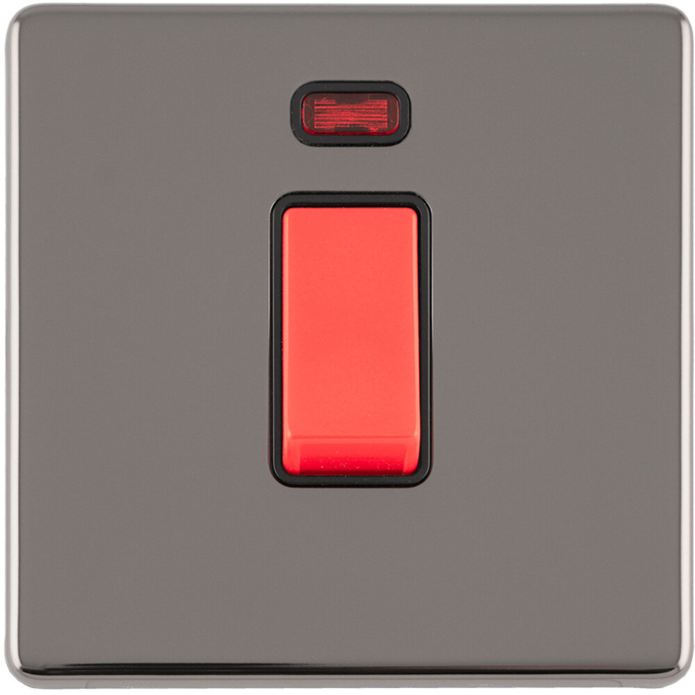 Loops 1 Gang Single 45A Dp Cooker Switch & Neon Screwless Nickel Slim Rocker Black