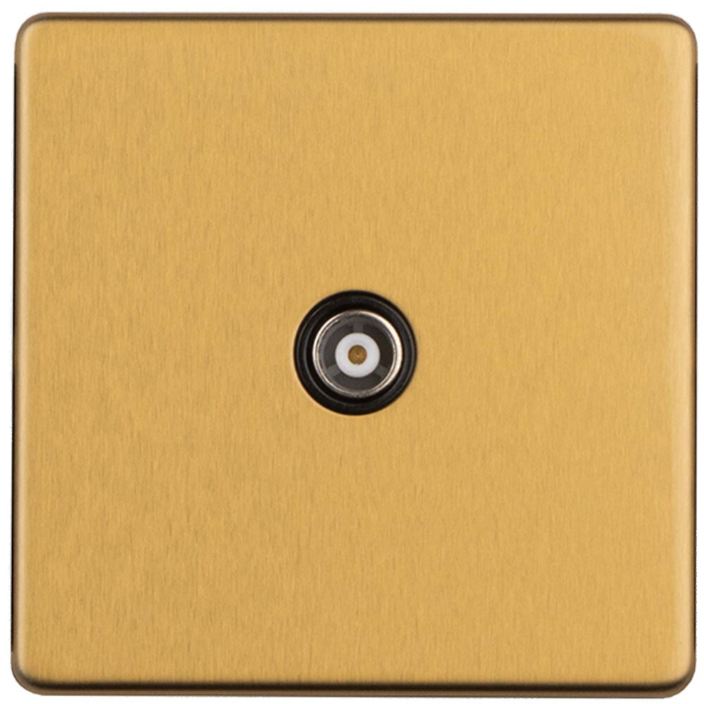 Loops 1 Gang Single Tv Coaxial Aerial Socket Screwless Satin Brass Female Wall Plate
