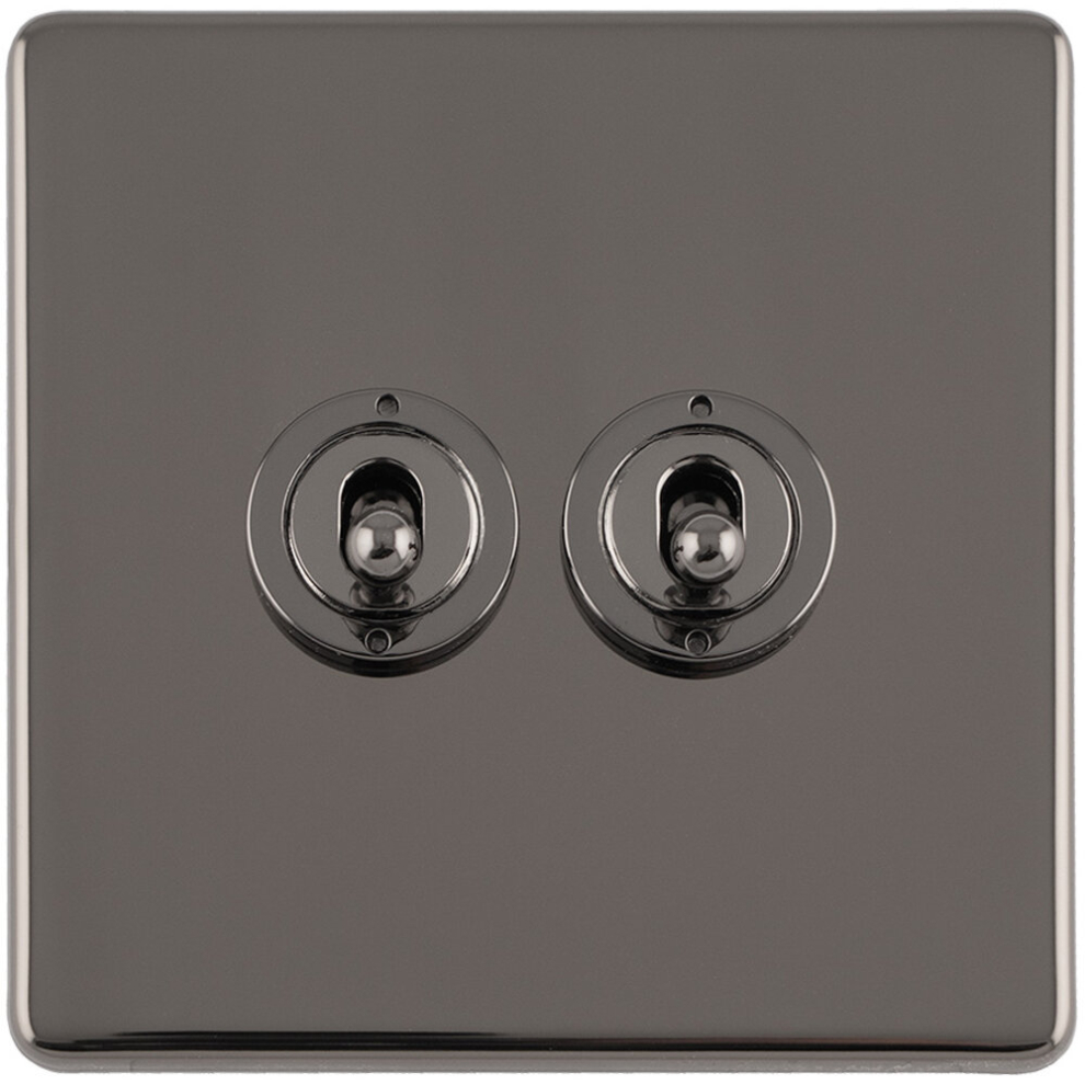 B&Q - 2 Gang Double Retro Toggle Light Switch Screwless Black Nickel 10A 2 Way Lever - Image 2