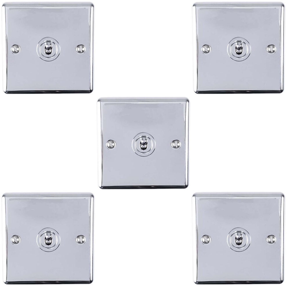 5 PACK 1 Gang Single Retro Toggle Light Switch POLISHED CHROME 10A 2 Way Plate