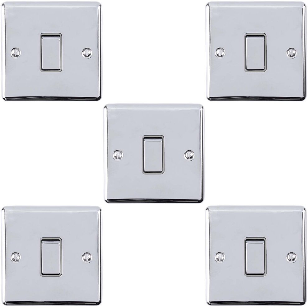 5 PACK 1 Gang Single Metal Light Switch POLISHED CHROME 2 Way 10A GREY Trim