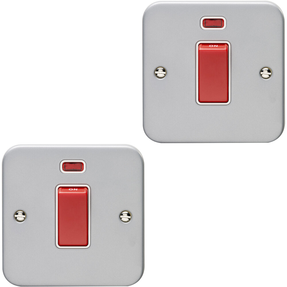 2 PACK 1 Gang Single 45A Cooker Switch & Neon HEAVY DUTY METAL CLAD DP Appliance