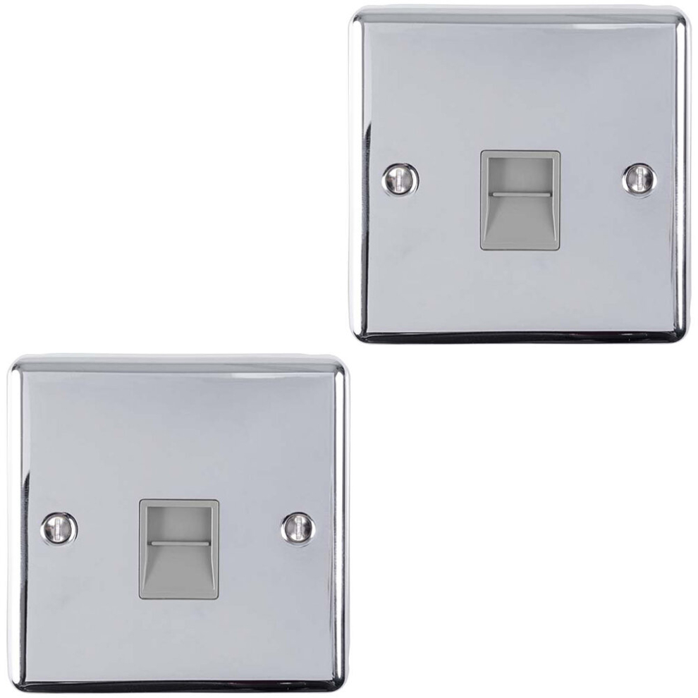 2 PACK 1 Gang BT Extension Telephone Wall Socket CHROME & GREY Slave Secondary