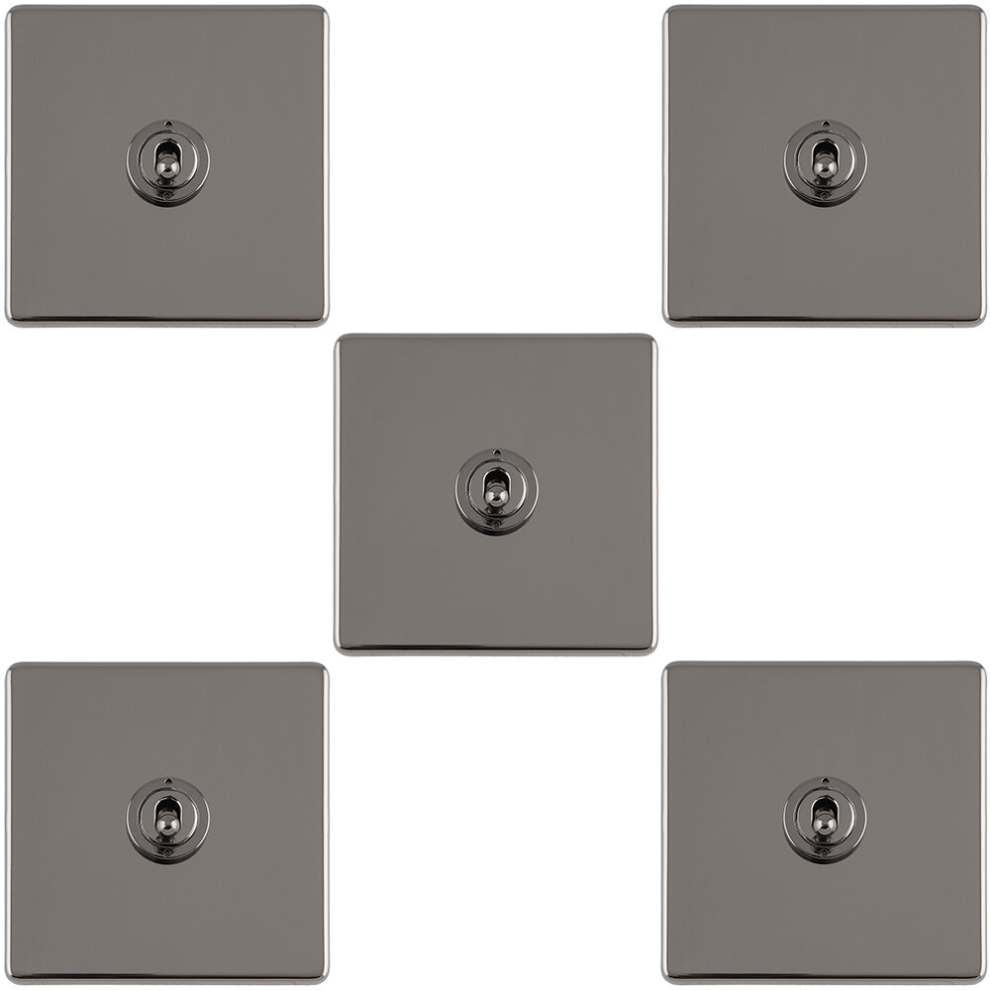 5 PACK 1 Gang Single Retro Toggle Light Switch SCREWLESS BLACK NICKEL 10A 2 Way