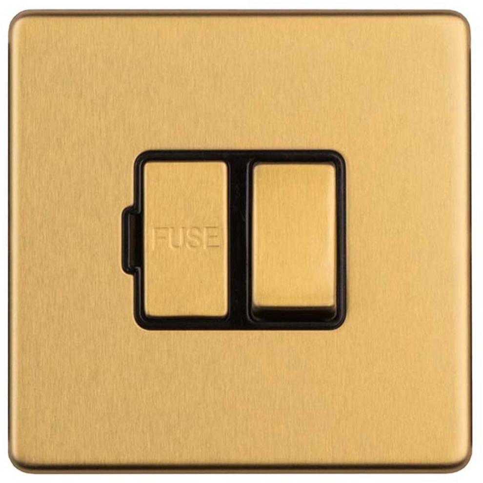 1 Gang 13A Switched Fuse Spur SCREWLESS SATIN BRASS Rocker Mains Isolation Plate