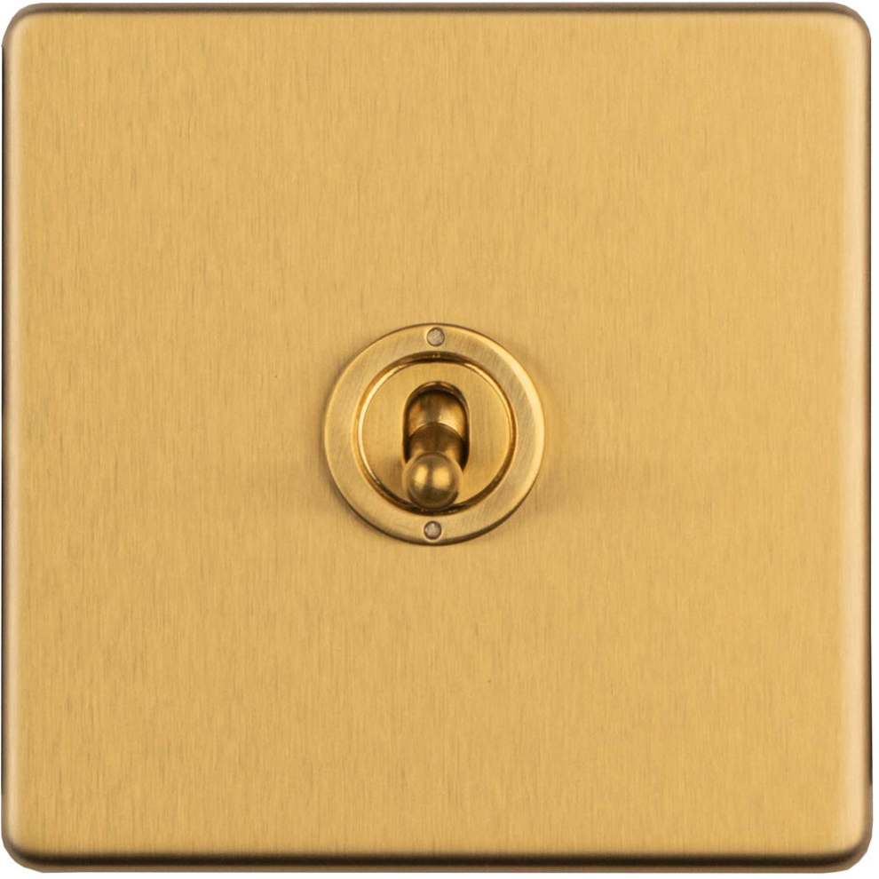 1 Gang Single Retro Toggle Light Switch SCREWLESS SATIN BRASS 10A 2 Way Lever