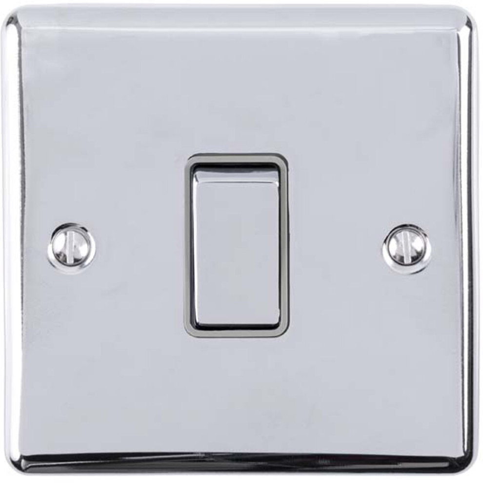 1 Gang Single Light Switch POLISHED CHROME 2 Way 10A GREY Trim & Metal Rocker