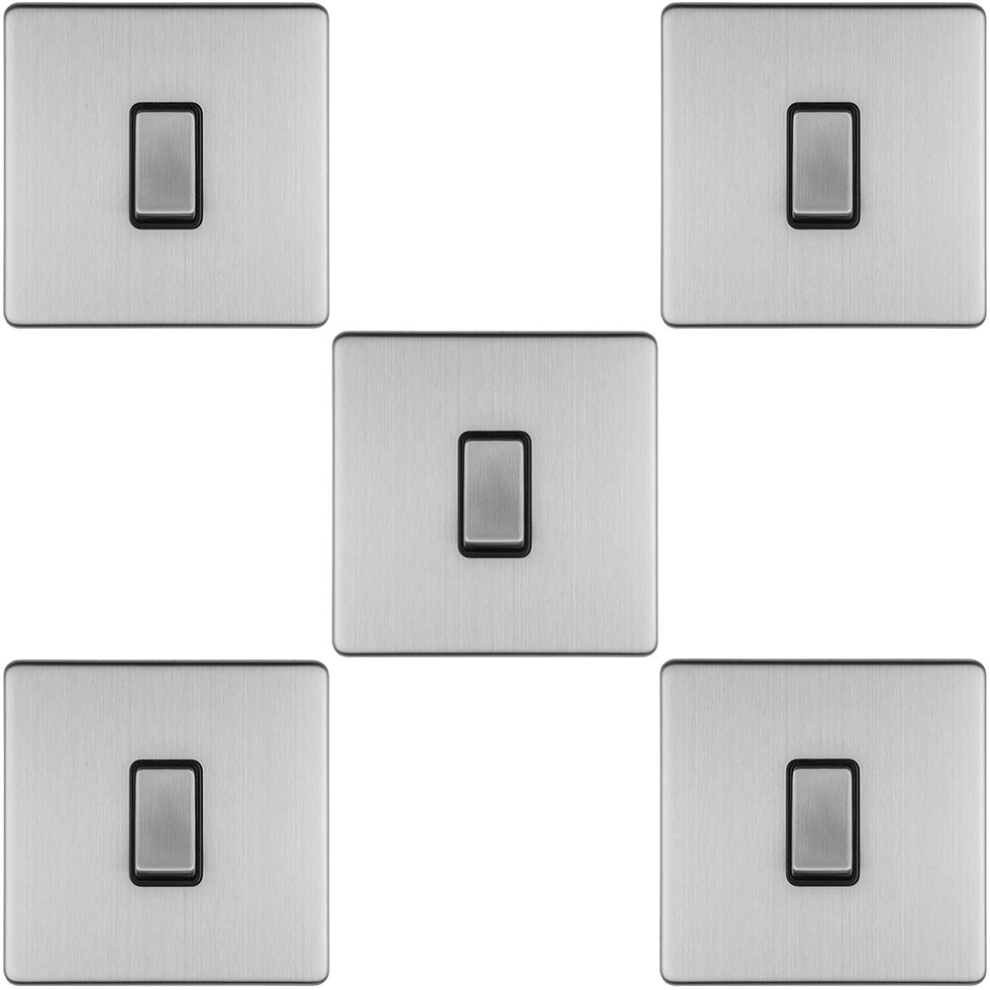 B&Q - 5 Pack 1 Gang Single Light Switch Screwless Satin Steel 2 Way 10A Slim Rocker - Image 2