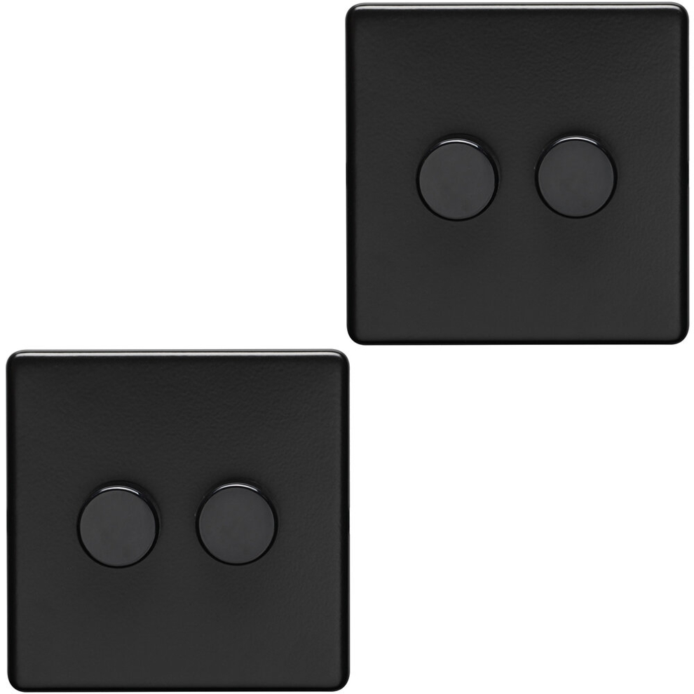 2 PACK 2 Gang Dimmer Switch 2 Way LED SCREWLESS MATT BLACK Light Dimming Wall