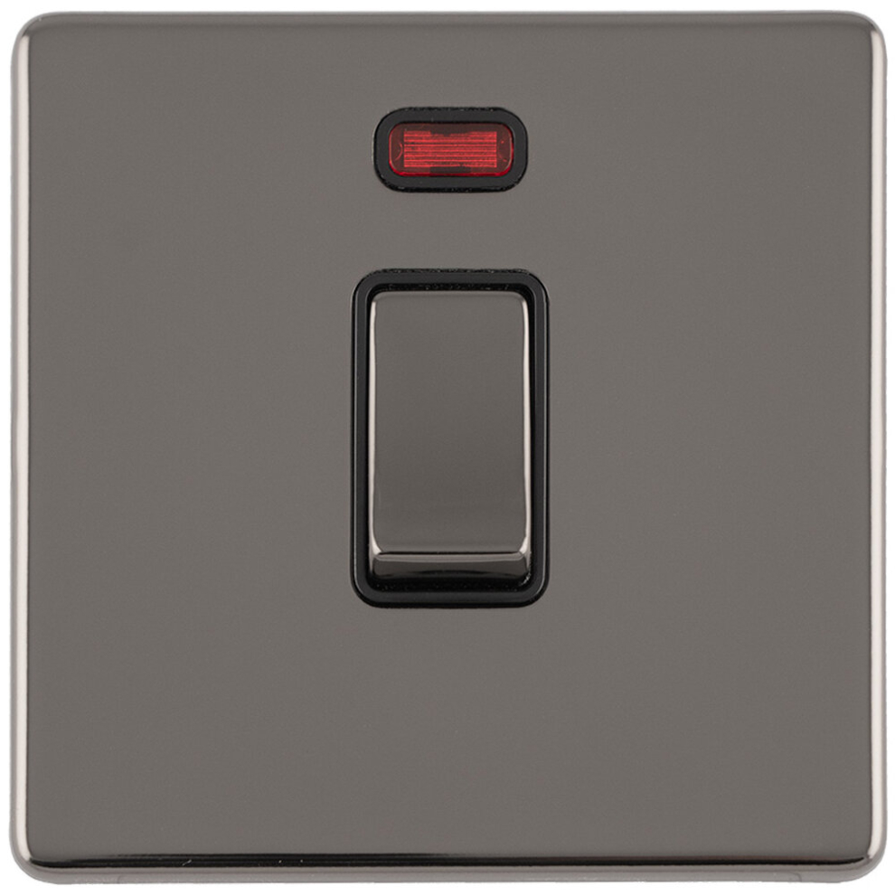 1 Gang 20A Single Light Switch & Neon SCREWLESS BLACK NICKEL 2 Way Rocker Plate