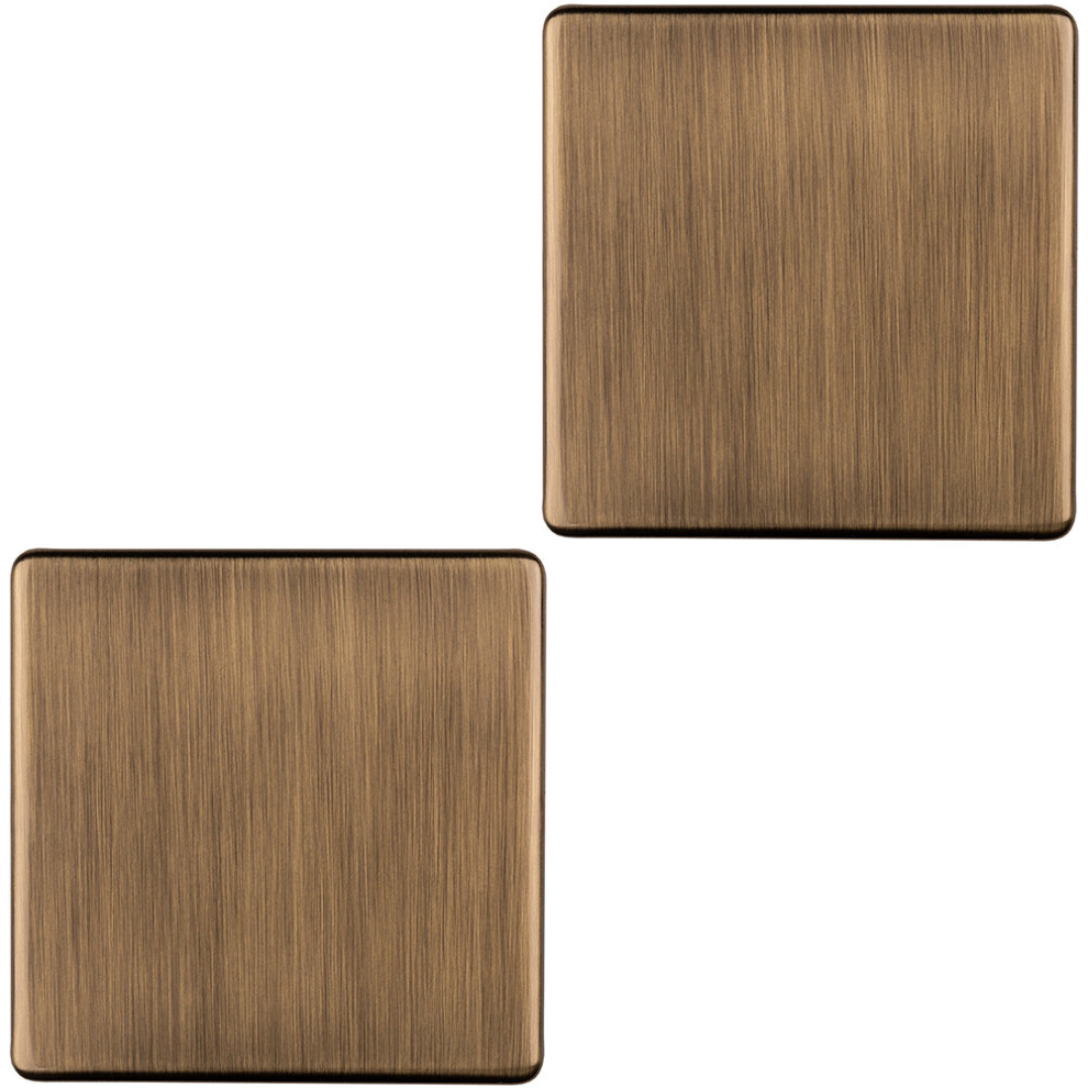 Loops 2 Pack Single Screwless Antique Brass Blanking Plate Round Edged Wall Hole Cover