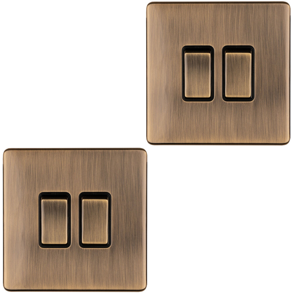 B&Q - 2 Pack 2 Gang Double Light Switch Screwless Antique Brass 2 Way 10A Slim Rocker - Image 2