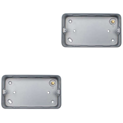 Loops 2 PACK 2 Gang 40mm Surface Mount METAL CLAD Back Box Switch Socket Rounded Earth