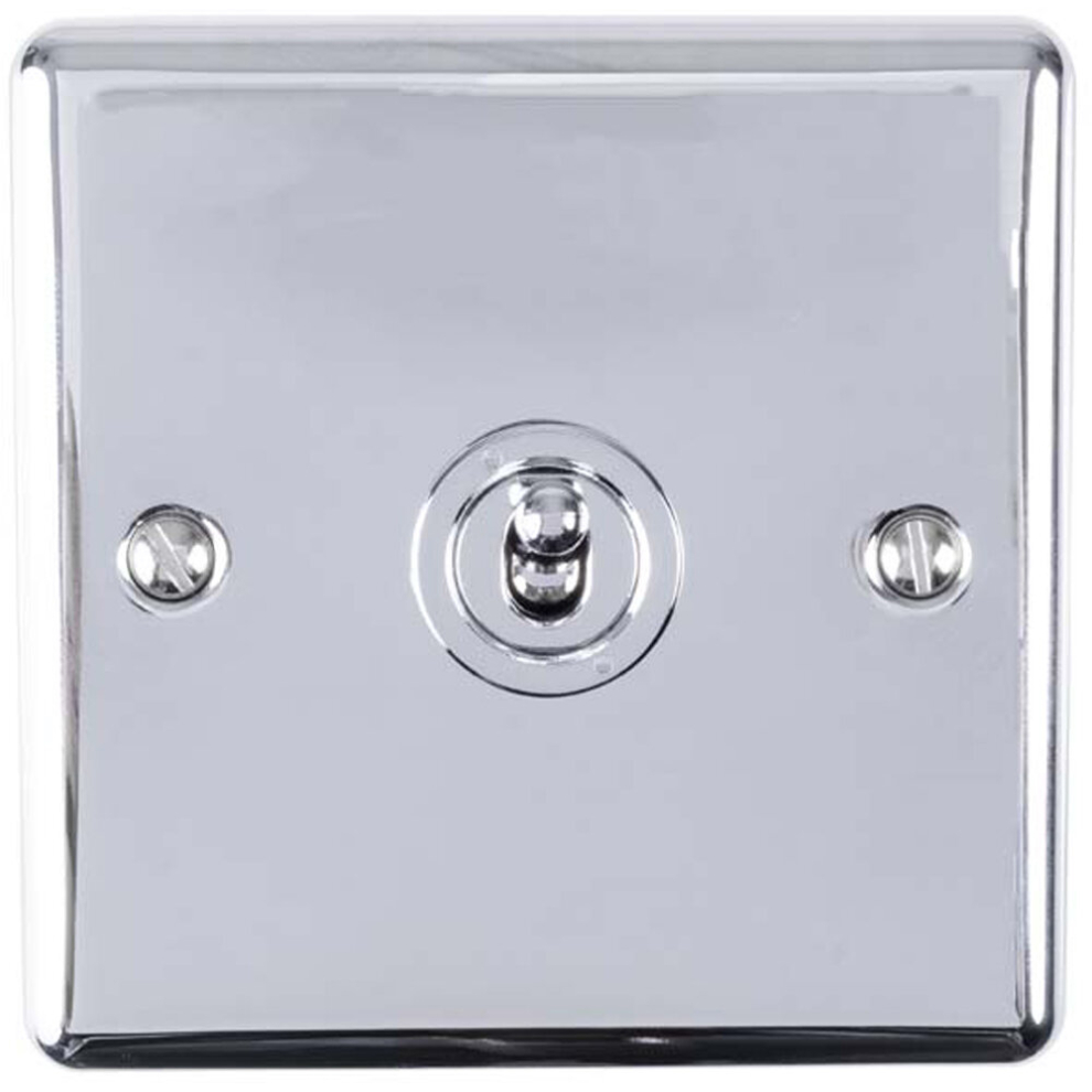 1 Gang Single Retro Toggle Light Switch POLISHED CHROME 10A 2 Way Lever Plate