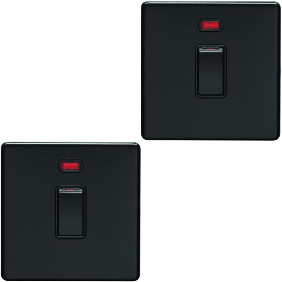 2 PACK 1 Gang 20A Single Light Switch & Neon SCREWLESS MATT BLACK 2Way Rocker