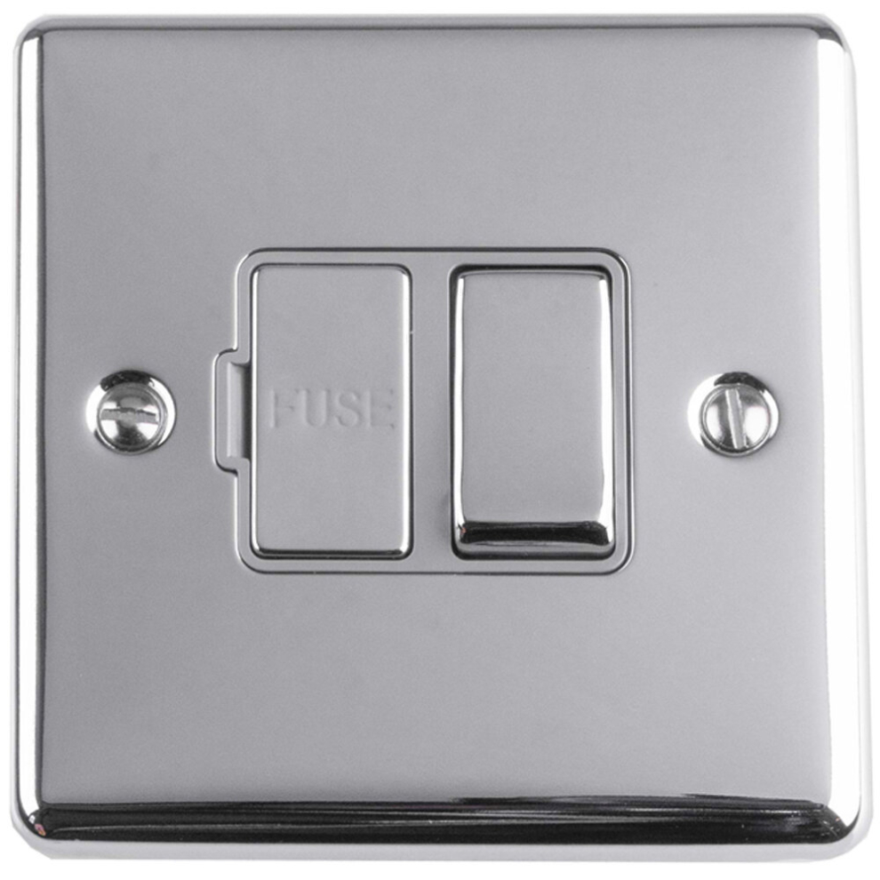 1 Gang 13A Switched Fuse Spur Polished Chrome Grey Metal Rocker Mains Isolation 5056581967923