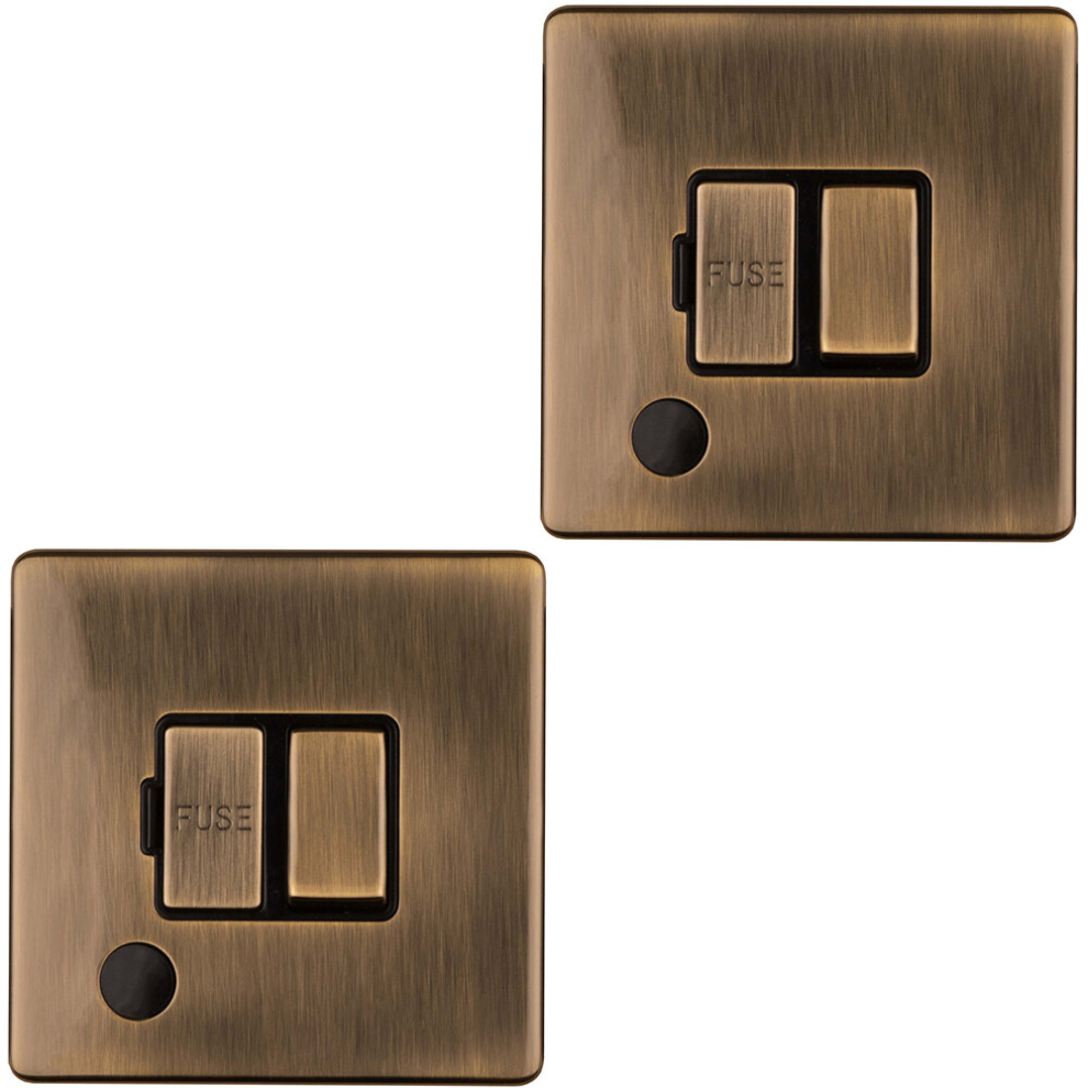 2 Pack 1 Gang 13A Switched Fuse Spur & Flex Outlet Screwless Antique Brass Plate 5056581970886