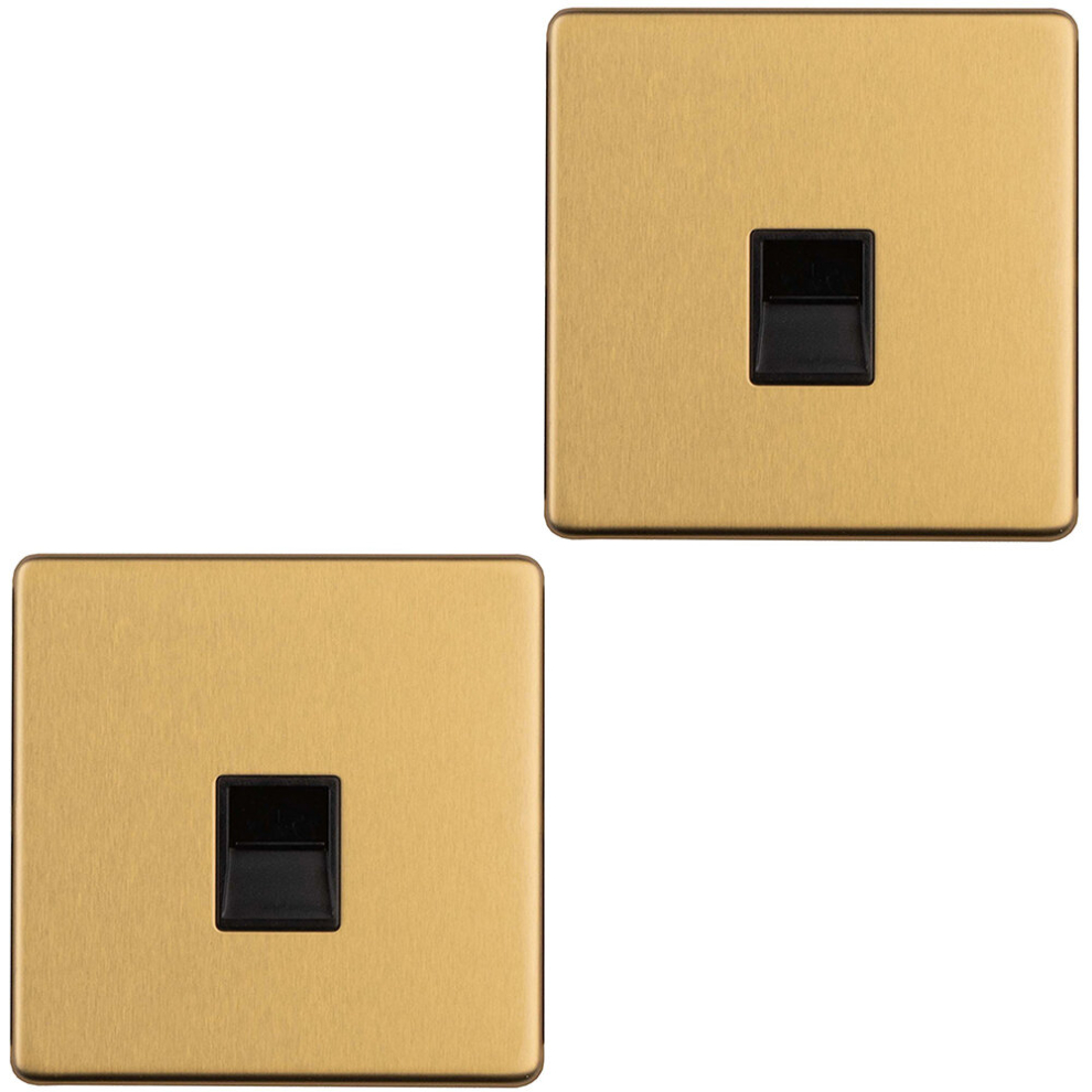 2 PACK 1 Gang Extension Telephone Socket SCREWLESS SATIN BRASS Slave Secondary