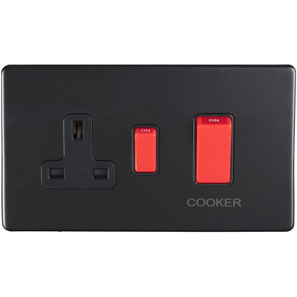 Loops 45A Dp Oven Cooker Switch & Single 13A Switched Socket Screwless Matt Black