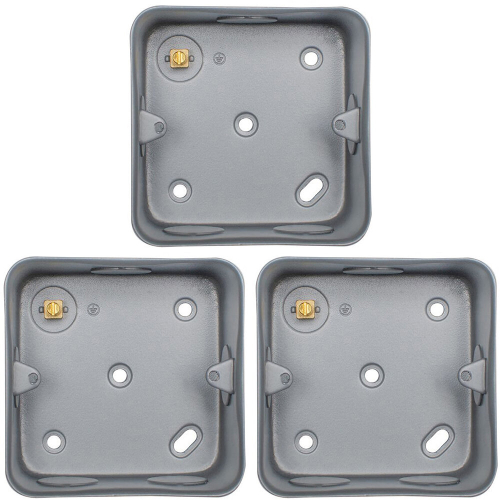 Loops 3 PACK 1 Gang 40mm Surface Mount METAL CLAD Back Box Switch Socket Rounded Earth