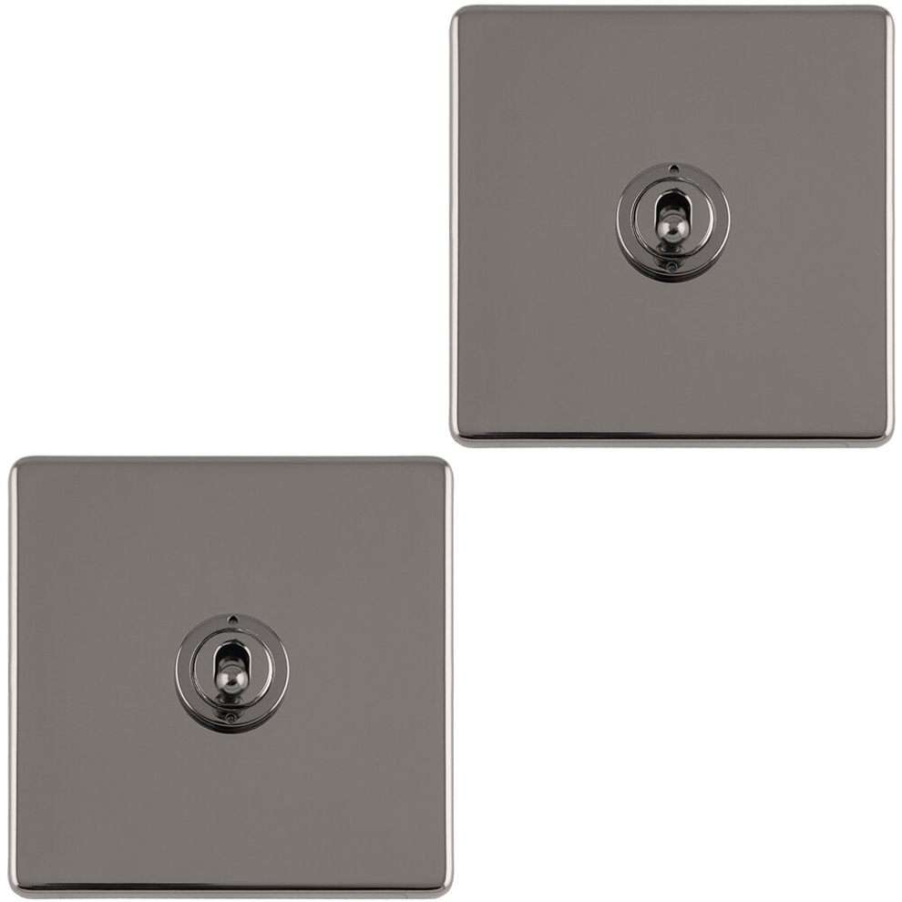 Loops 2 Pack 1 Gang Single Retro Toggle Light Switch Screwless Black Nickel 10A 2 Way