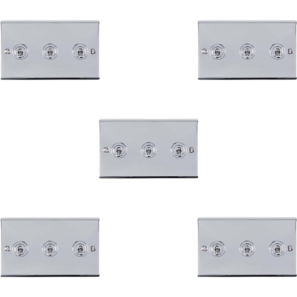 Photos - Other Electrical Equipment 5 PACK 3 Gang Triple Retro Toggle Light Switch POLISHED CHROME 10A 2 Way Plate