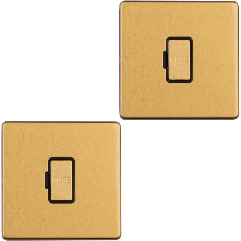 2 Pack 1 Gang 13A Unswitched Fuse Spur Screwless Satin Brass Mains Isolation 5056581973481