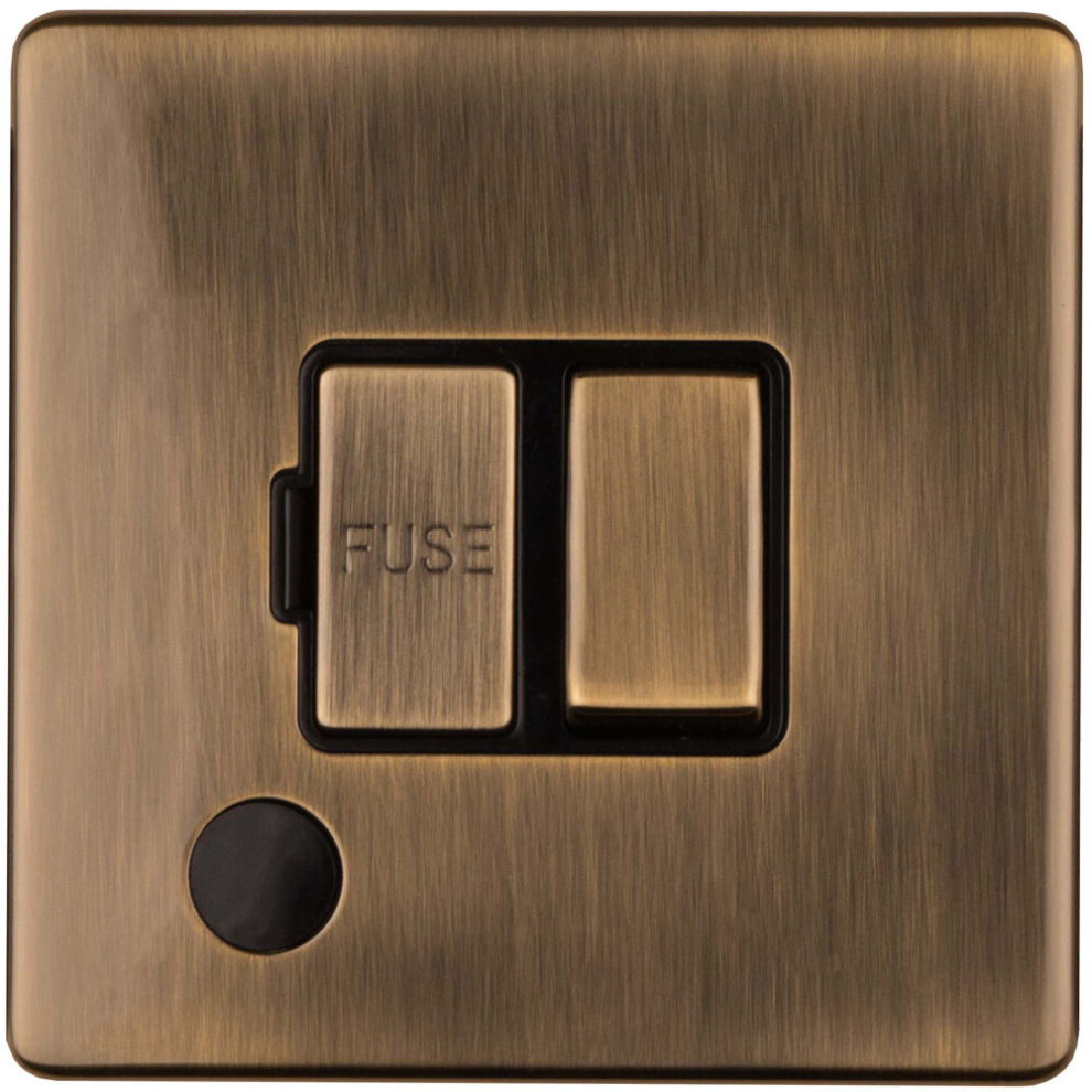 1 Gang 13A Switched Fuse Spur & Flex Outlet Screwless Antique Brass Isolation 5056581970879