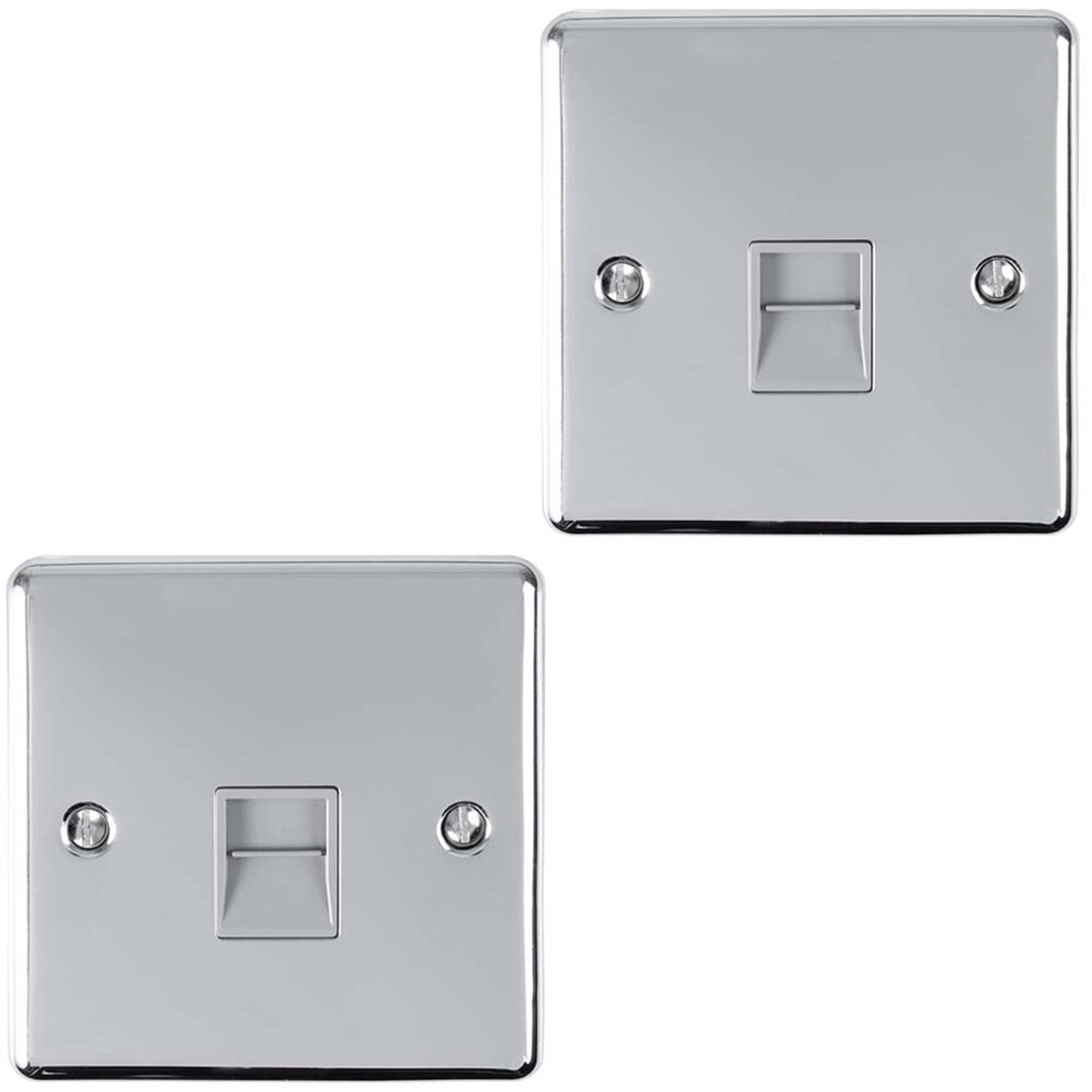 2 PACK 1 Gang Single BT Telephone Master Socket CHROME & GREY Wall Plate Outlet