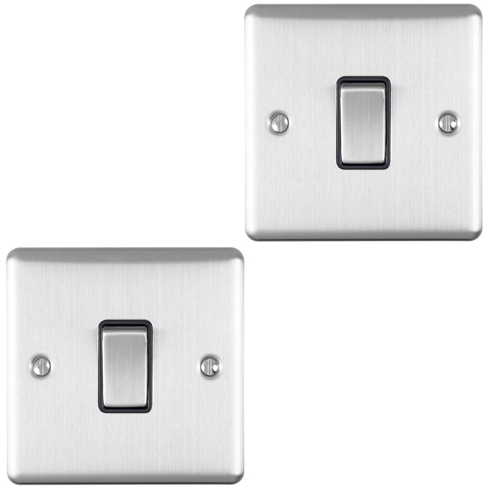 2 PACK 1 Gang 20A Single Light Switch SATIN STEEL & BLACK 2 Way Metal Rocker