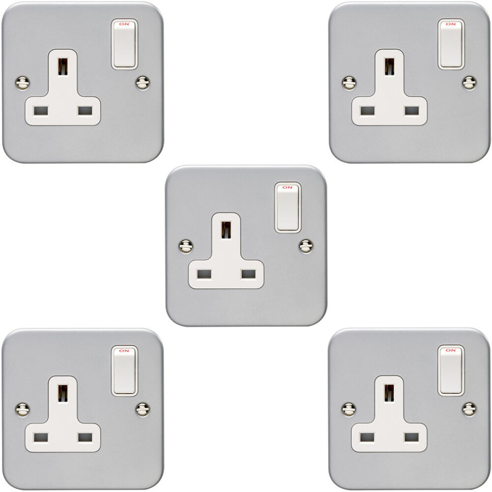 5 Pack 1 Gang Single 13A Switched Uk Plug Socket Heavy Duty Metal Clad Power 5056581977823