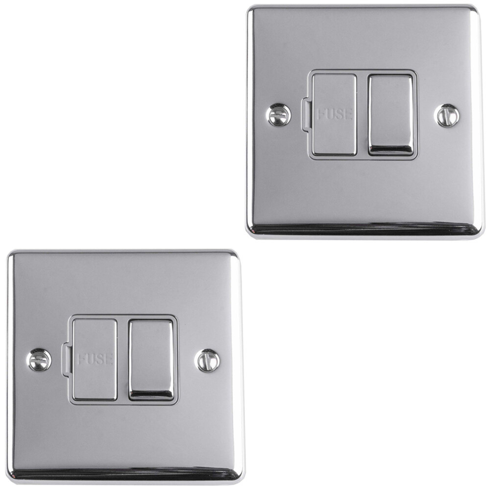 2 PACK 1 Gang 13A Switched Fuse Spur POLISHED CHROME GREY Metal Mains Isolation