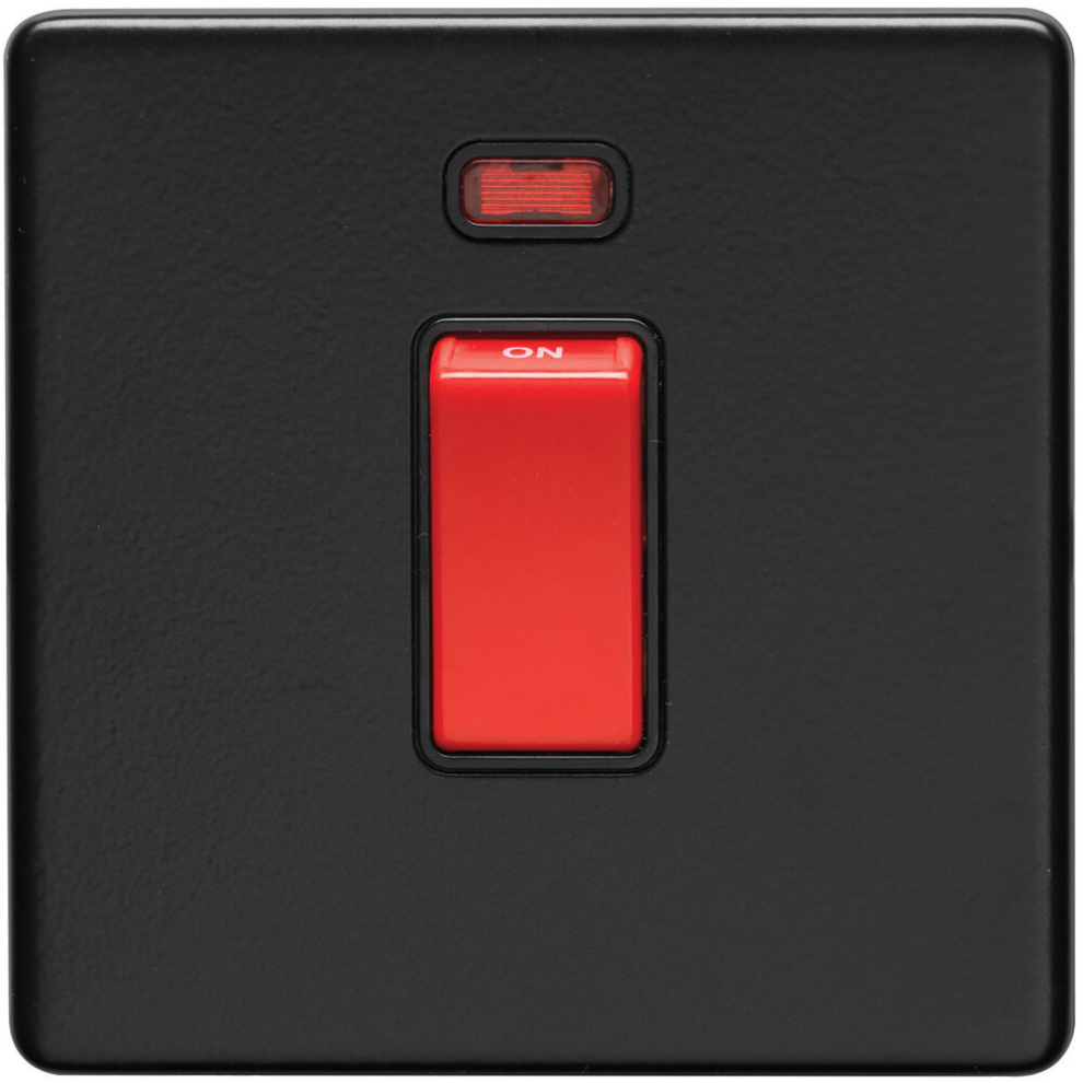 Loops 1 Gang Single 45A Dp Cooker Switch & Neon Screwless Matt Slim Rocker Black