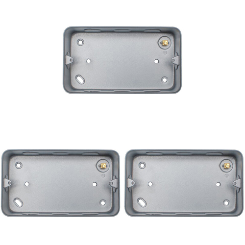Loops 3 PACK 2 Gang 40mm Surface Mount METAL CLAD Back Box Switch Socket Rounded Earth