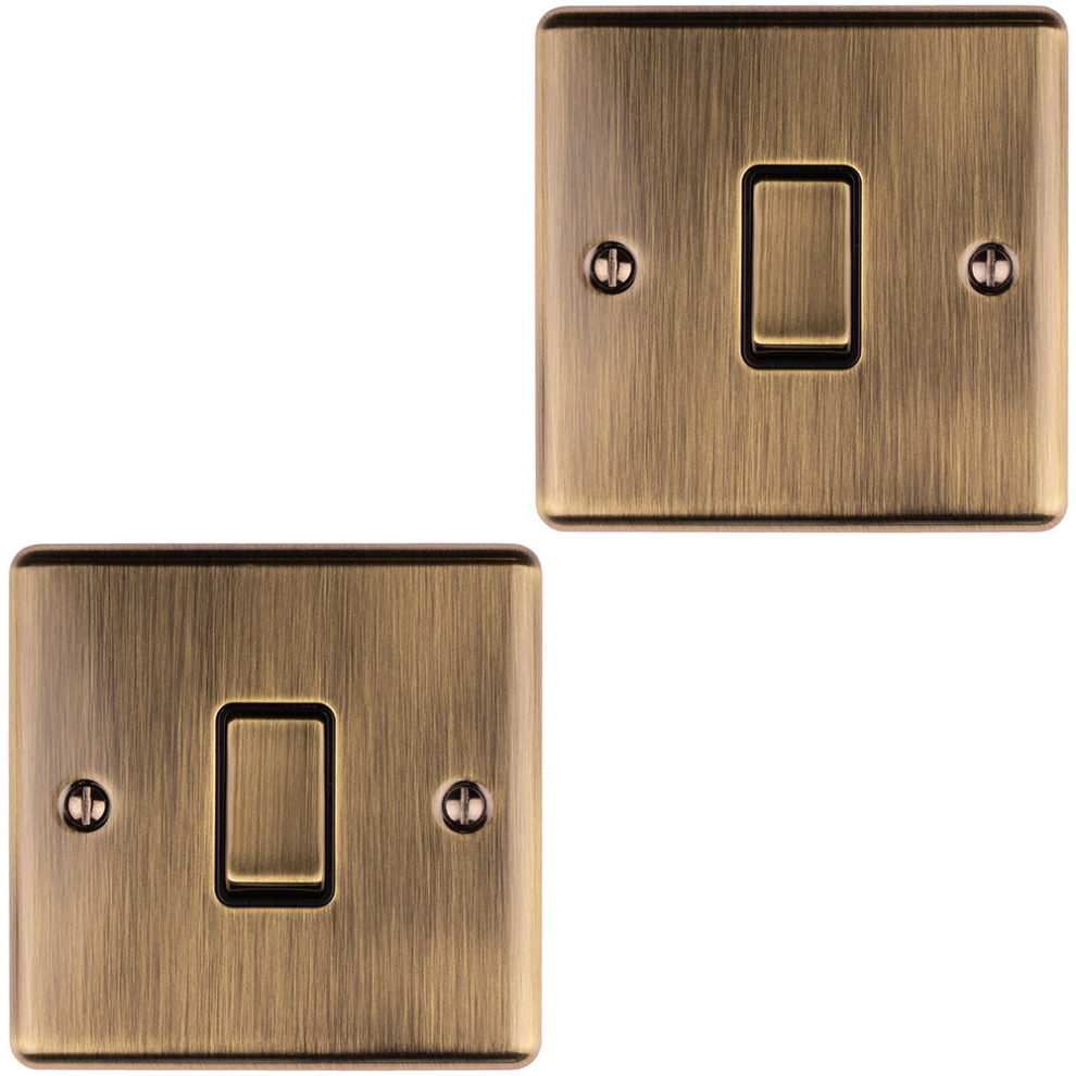 2 PACK 1 Gang Single 10A INTERMEDIATE Light Switch ANTIQUE BRASS & BLACK Rocker