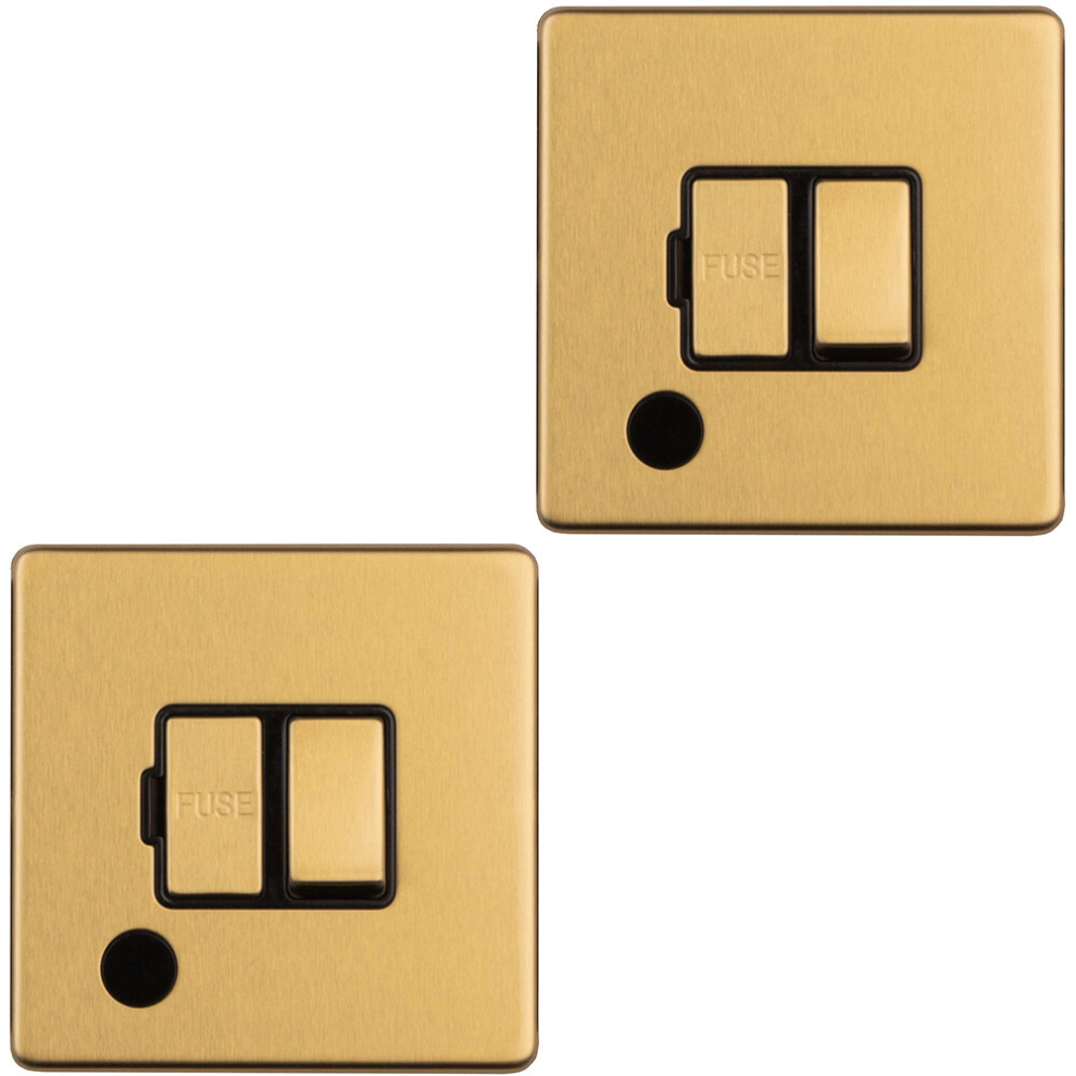 2 PACK 1 Gang 13A Switched Fuse Spur & Flex Outlet SCREWLESS SATIN BRASS Plate