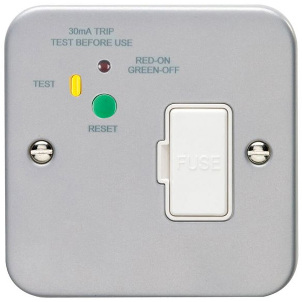 1 Gang Single 13A Unswitched Fuse Spur & 30mA Passive RCD METAL CLAD Safety