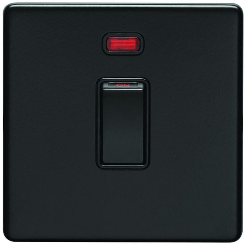 1 Gang 20A Single Light Switch & Neon SCREWLESS MATT BLACK 2 Way Rocker Plate