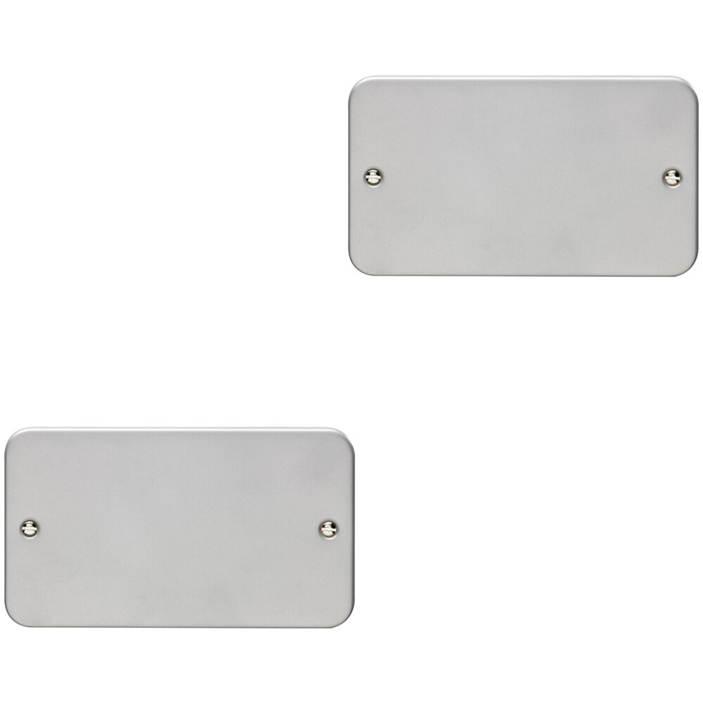 2 PACK Double HEAVY DUTY METAL CLAD Blanking Plate Round Edged Wall Box Hole Cap