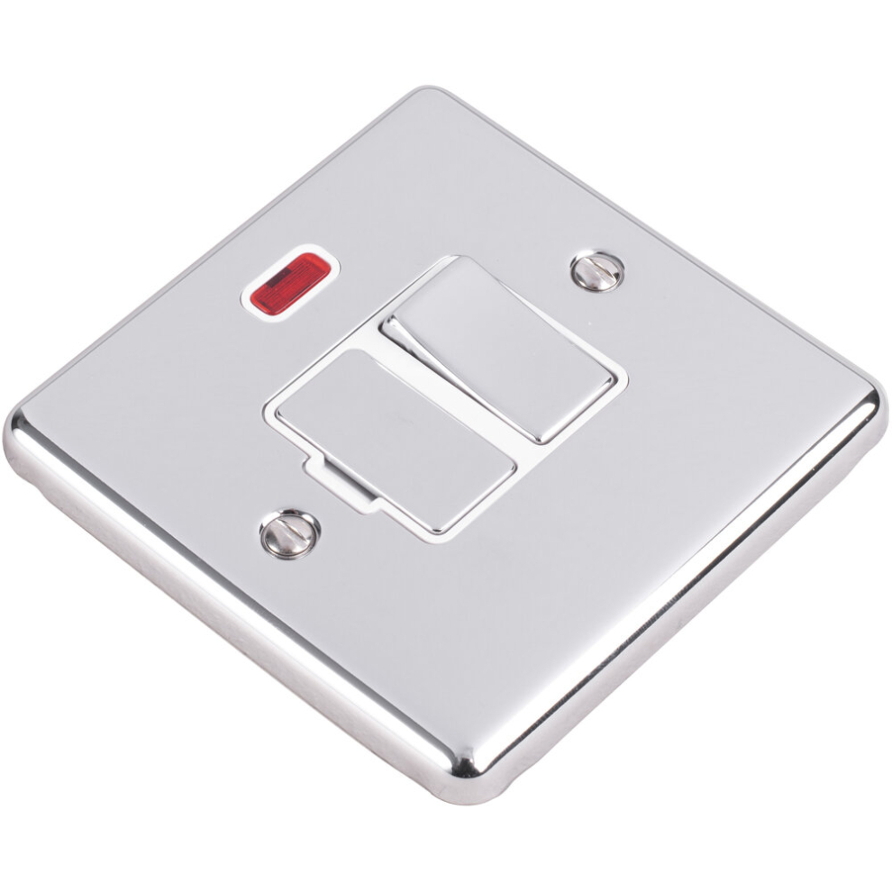 1 Gang Single 45A Cooker Switch & Neon - POLISHED CHROME & WHITE TRIM Rocker DP