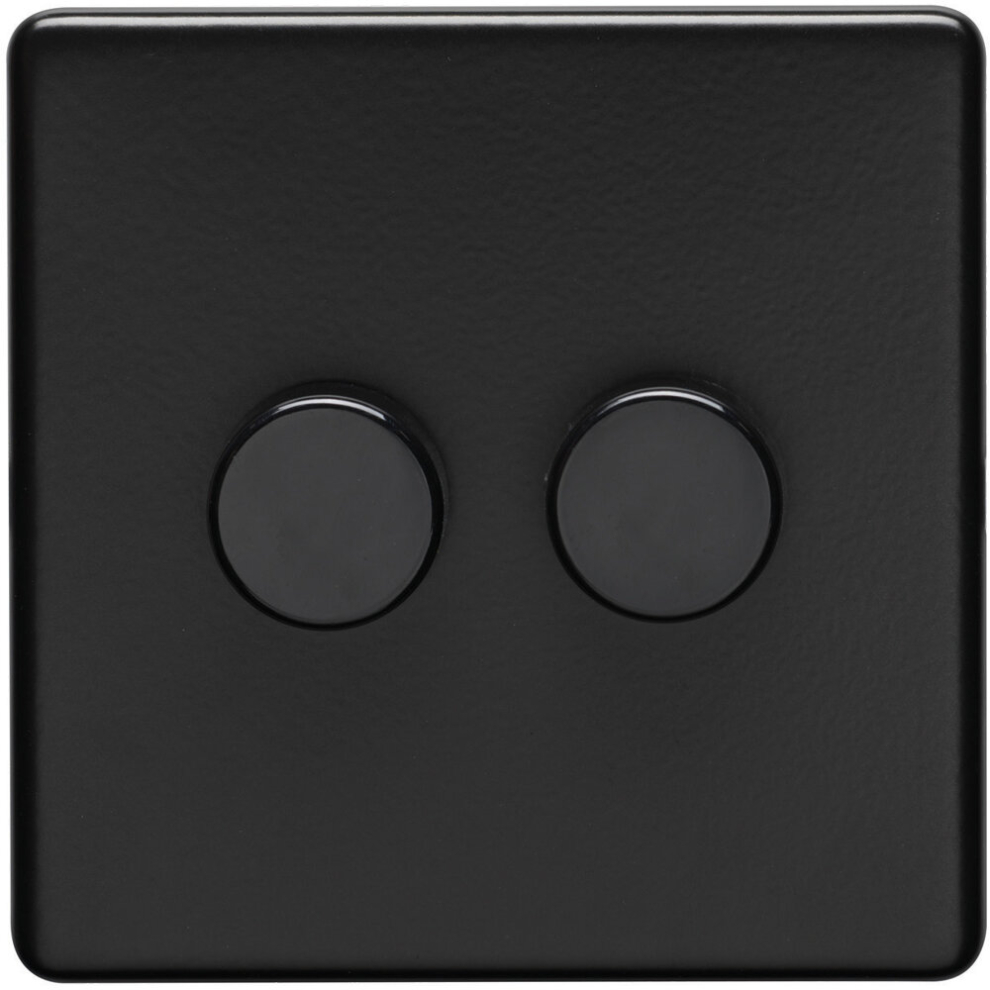 2 Gang Rotary Dimmer Switch 2 Way LED SCREWLESS MATT BLACK Light Dimming Wall