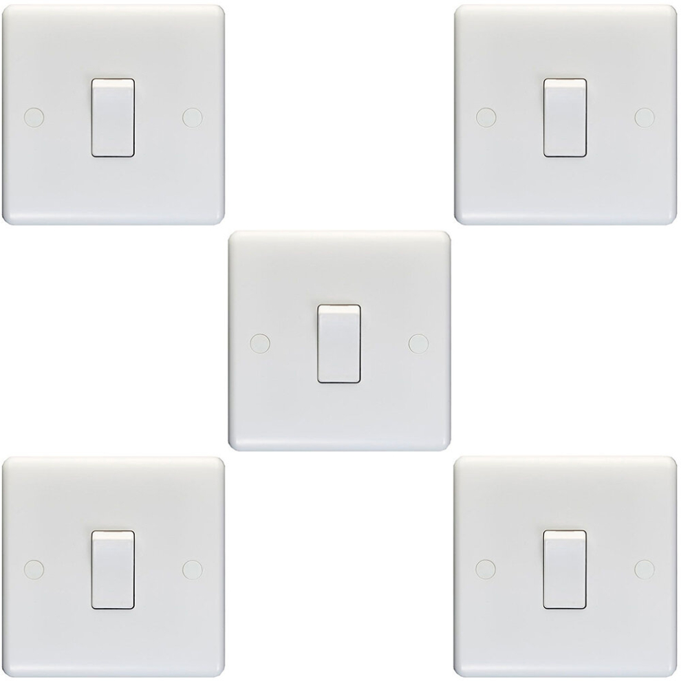 5 PACK 1 Gang Single 10A Light Switch 2 Way - WHITE PLASTIC Wall Plate Rocker