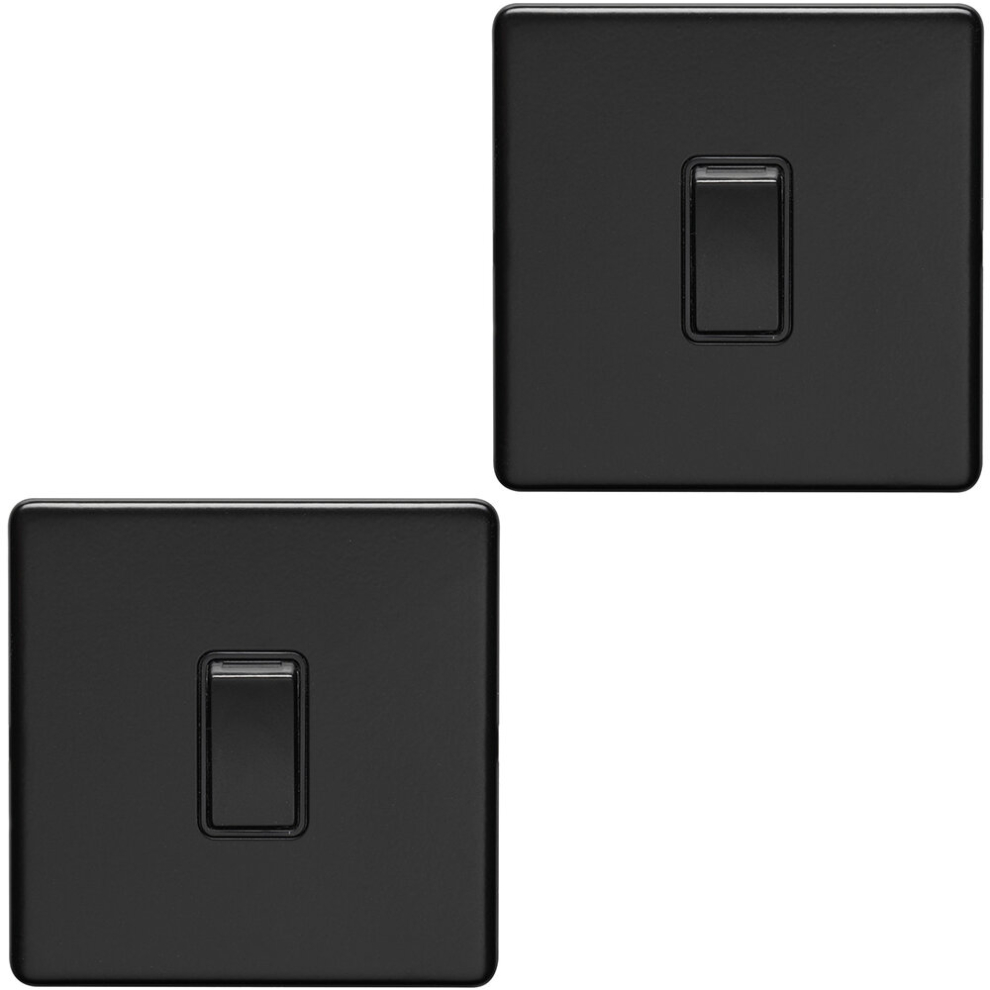 2 PACK 1 Gang Single 10A INTERMEDIATE Light Switch SCREWLESS MATT BLACK Metal